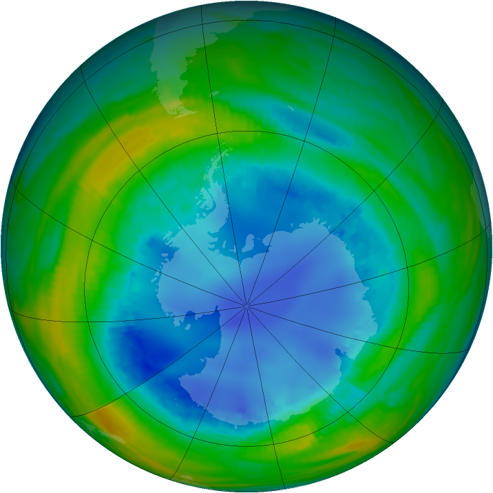 Antarctic ozone map for 16 August 1990